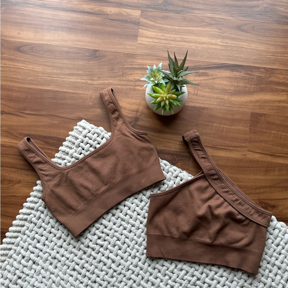 Missactiver Brown Sports Bra Set Small